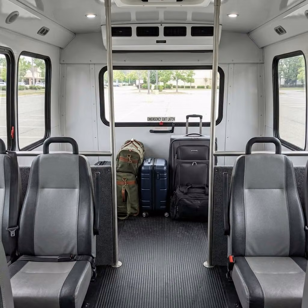 atwater 30 passenger minibus luggage area