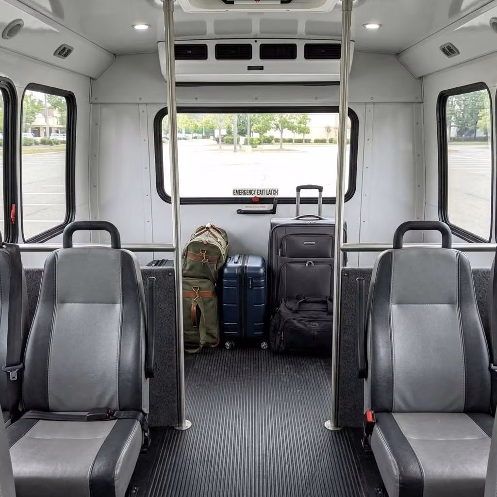 atwater 35 passenger minibus luggage area
