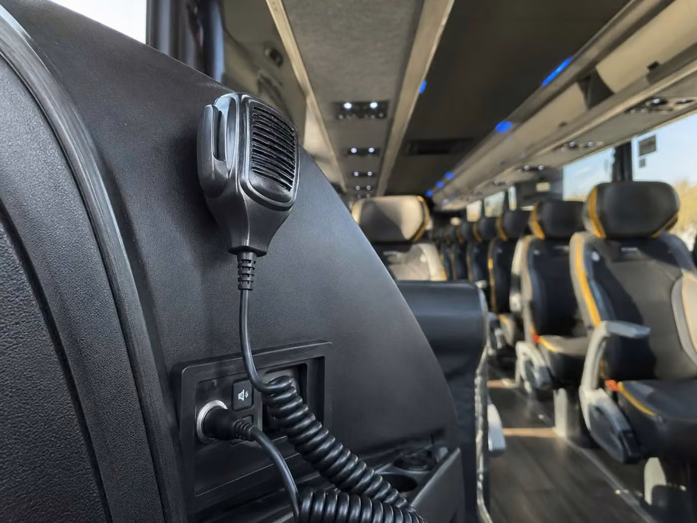 atwater 56 passenger charter bus pa system